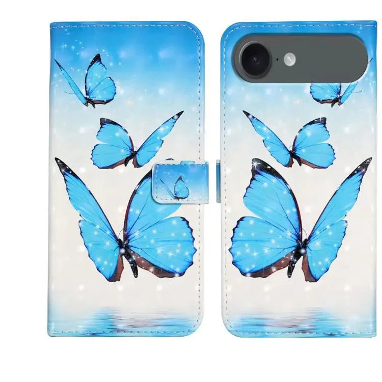 Oil Embossed 3D Drawing Leather Phone Case For iPhone 17 For iPhone 17 Air - For iPhone Air / 3 Butterflies - Apple
