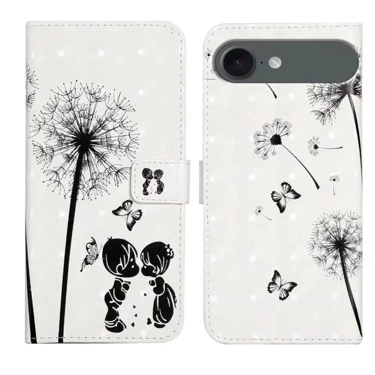 Oil Embossed 3D Drawing Leather Phone Case For iPhone 17 For iPhone 17 Air - For iPhone Air / Couple Dandelion - Apple