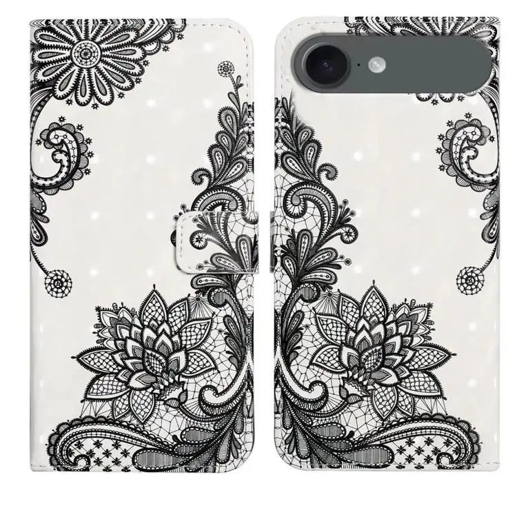 Oil Embossed 3D Drawing Leather Phone Case For iPhone 17 For iPhone 17 Air - For iPhone Air / Lace Flower - Apple