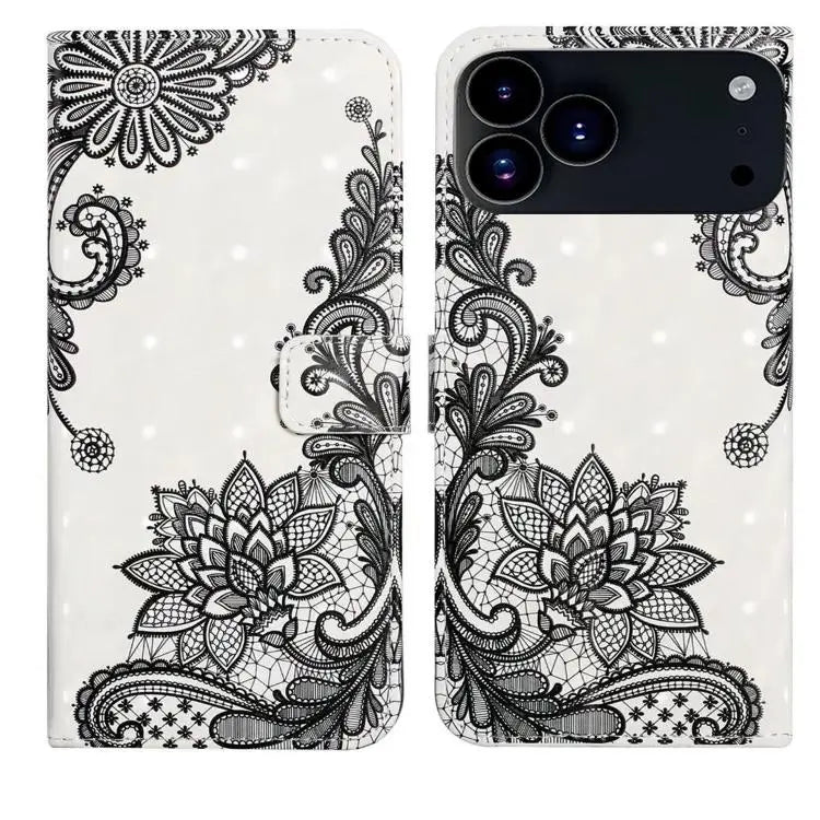 Oil Embossed 3D Drawing Leather Phone Case For iPhone 17 Pro Max For iPhone 17 Pro - For iPhone 17 Pro Max / Lace