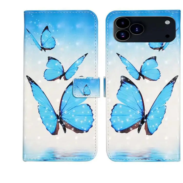 Oil Embossed 3D Drawing Leather Phone Case For iPhone 17 Pro Max For iPhone 17 Pro - For iPhone 17 Pro / 3 Butterflies