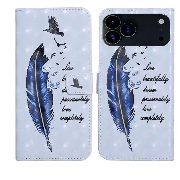 Oil Embossed 3D Drawing Leather Phone Case For iPhone 17 Pro Max For iPhone 17 Pro - For iPhone 17 Pro Max / Blue