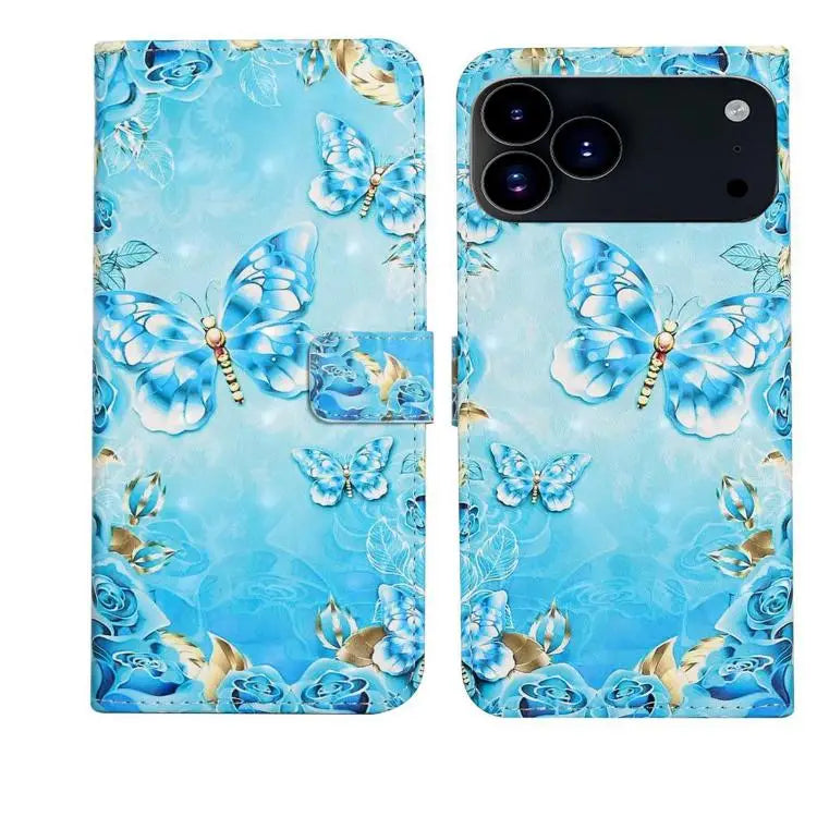 Oil Embossed 3D Drawing Leather Phone Case For iPhone 17 Pro Max For iPhone 17 Pro - For iPhone 17 Pro / Blue