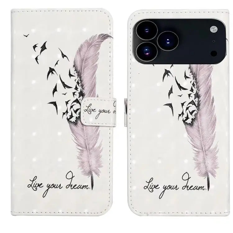 Oil Embossed 3D Drawing Leather Phone Case For iPhone 17 Pro Max For iPhone 17 Pro - For iPhone 17 Pro Max / Feather