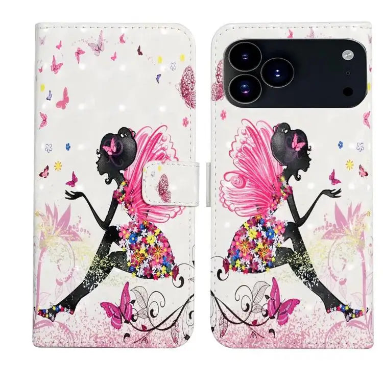 Oil Embossed 3D Drawing Leather Phone Case For iPhone 17 Pro Max For iPhone 17 Pro - For iPhone 17 Pro / Flower Fairy