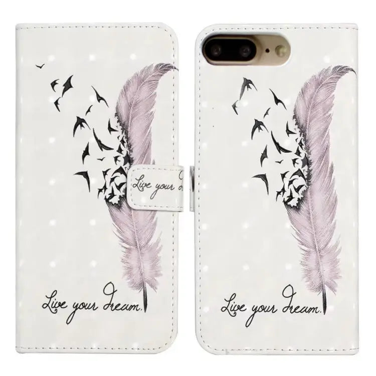 Oil Embossed 3D Drawing Leather Phone Case For iPhone 7 Plus / 8 Plus - For iPhone 7 Plus / 8 Plus / Feather - Apple