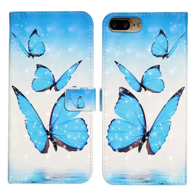 Oil Embossed 3D Drawing Leather Phone Case For iPhone 7 Plus / 8 Plus - For iPhone 7 Plus / 8 Plus / 3 Butterflies