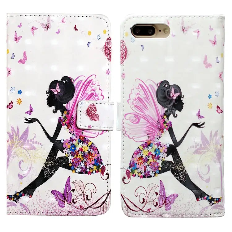 Oil Embossed 3D Drawing Leather Phone Case For iPhone 7 Plus / 8 Plus - For iPhone 7 Plus / 8 Plus / Flower Fairy