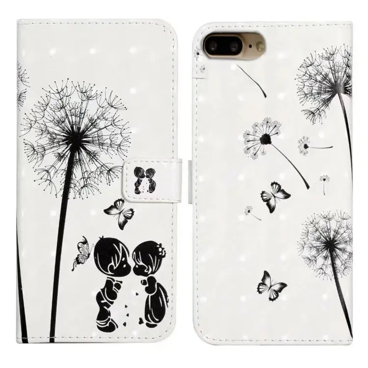 Oil Embossed 3D Drawing Leather Phone Case For iPhone 7 Plus / 8 Plus - For iPhone 7 Plus / 8 Plus / Couple Dandelion