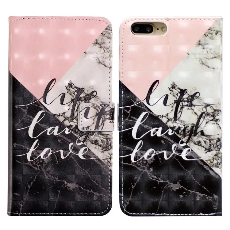 Oil Embossed 3D Drawing Leather Phone Case For iPhone 7 Plus / 8 Plus - For iPhone 7 Plus / 8 Plus / Stitching Marble