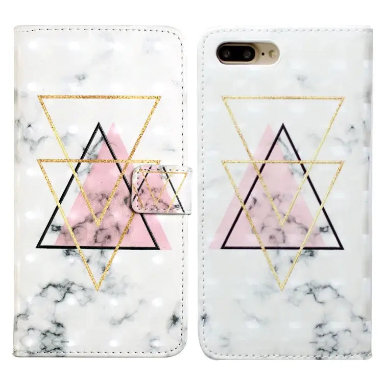 Oil Embossed 3D Drawing Leather Phone Case For iPhone 7 Plus / 8 Plus - For iPhone 7 Plus / 8 Plus / Triangular Marble