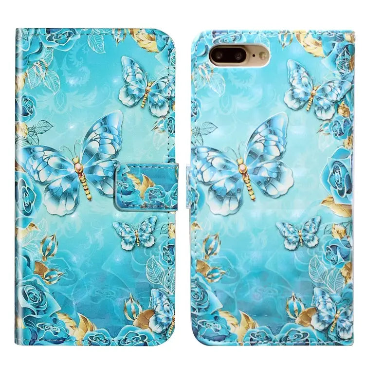 Oil Embossed 3D Drawing Leather Phone Case For iPhone 7 Plus / 8 Plus - For iPhone 7 Plus / 8 Plus / Blue Butterflies