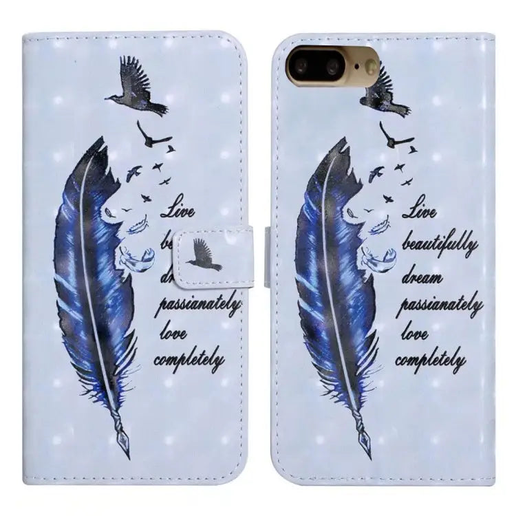 Oil Embossed 3D Drawing Leather Phone Case For iPhone 7 Plus / 8 Plus - For iPhone 7 Plus / 8 Plus / Blue Feather