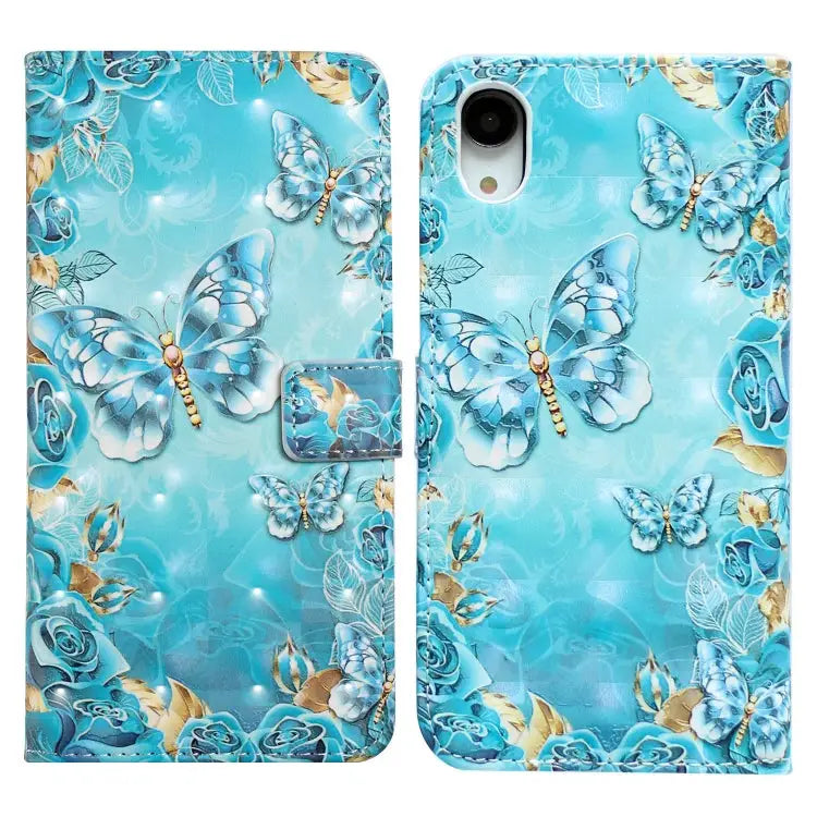 Oil Embossed 3D Drawing Leather Phone Case For iPhone XR For iPhone XS Max - For iPhone XR / Blue Butterflies - Apple