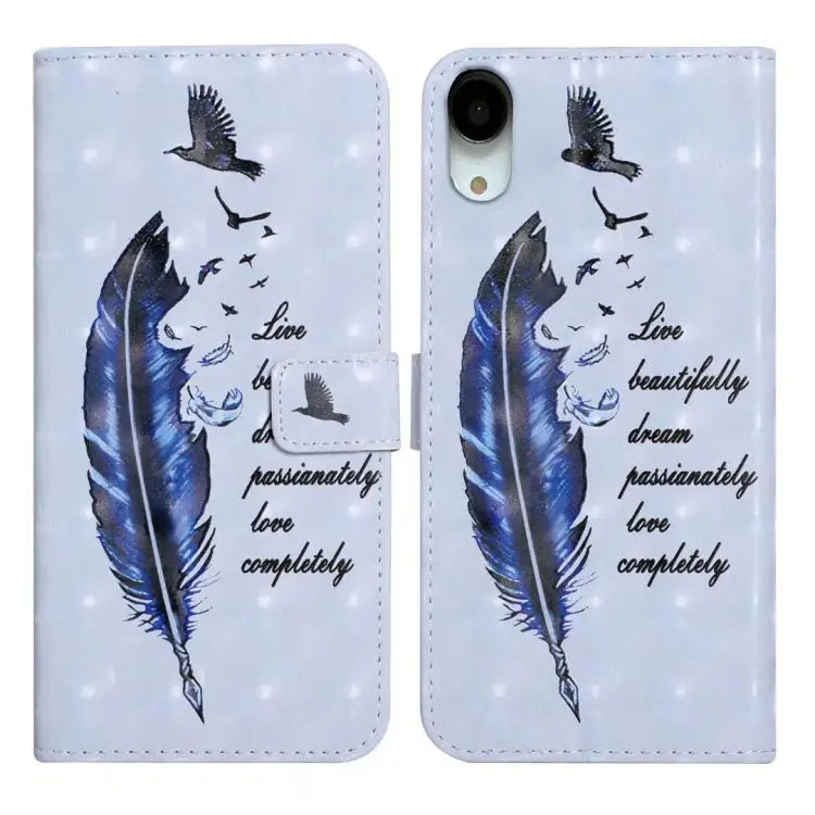 Oil Embossed 3D Drawing Leather Phone Case For iPhone XR For iPhone XS Max - For iPhone XR / Blue Feather - Apple