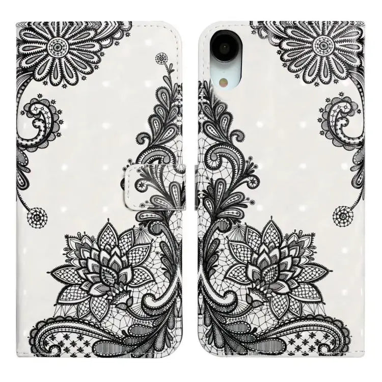 Oil Embossed 3D Drawing Leather Phone Case For iPhone XR For iPhone XS Max - For iPhone XR / Lace Flower - Apple