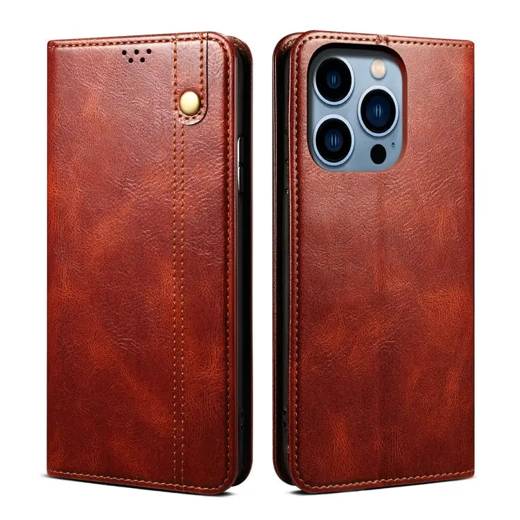 Oil Wax Crazy Horse Texture Leather Phone Case For iPhone 15 Pro For iPhone 15 Plus For iPhone 15 - For iPhone 15 Pro