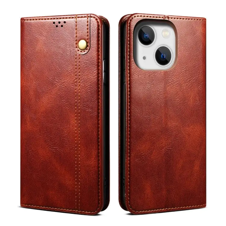 Oil Wax Crazy Horse Texture Leather Phone Case For iPhone 15 Pro For iPhone 15 Plus For iPhone 15 - For iPhone 15
