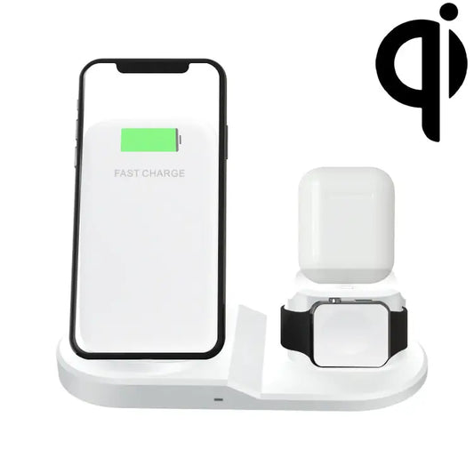 OJD-45 3 in 1 QI 10W Mobile Phone + Watch + 8 Pin Earphone Charging Port Multi-function Wireless Charger for Mobile