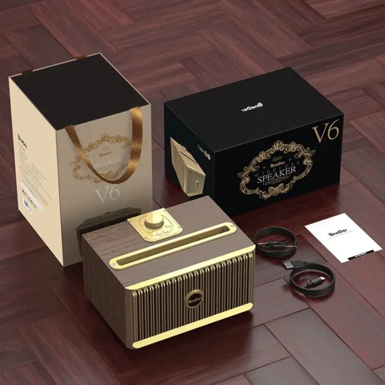 Oneder V6 Portable Wireless Bluetooth Speaker Support Hands-free & FM & TF Card & AUX & USB Drive - Bronze