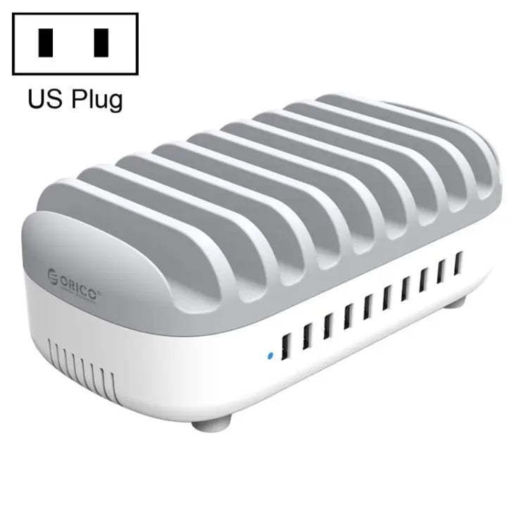 ORICO DUK-10P-DX 120W 5V 2.4A 10 Ports USB Charging Station, AU Plug EU Plug US Plug UK Plug - US Plug / White - Apple