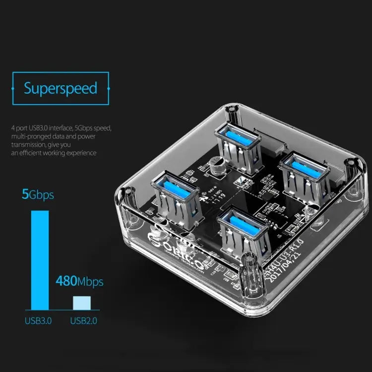 ORICO MH4U-100 USB 3.0 Transparent Desktop HUB with 100cm Micro USB Cable MH4U-100 - MH4U-100