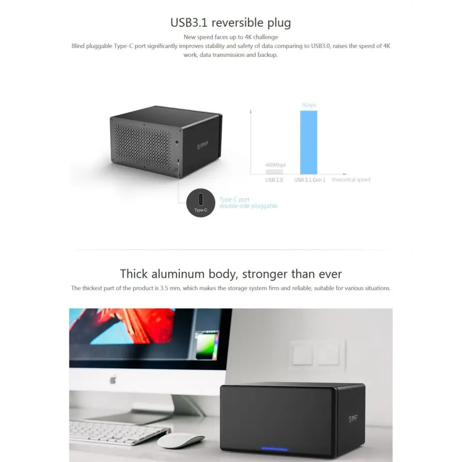 ORICO NS800-C3 8-bay USB-C / Type-C 3.1 to SATA External Hard Disk Box Storage Case Hard Drive Dock for 3.5 inch SATA