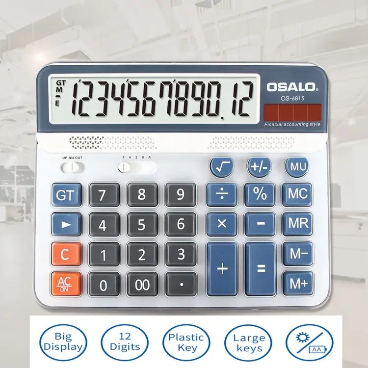 OSALO OS-6815 12 Digits Desktop Calculator Solar Energy Dual Power Calculator OS-6815 - OS-6815