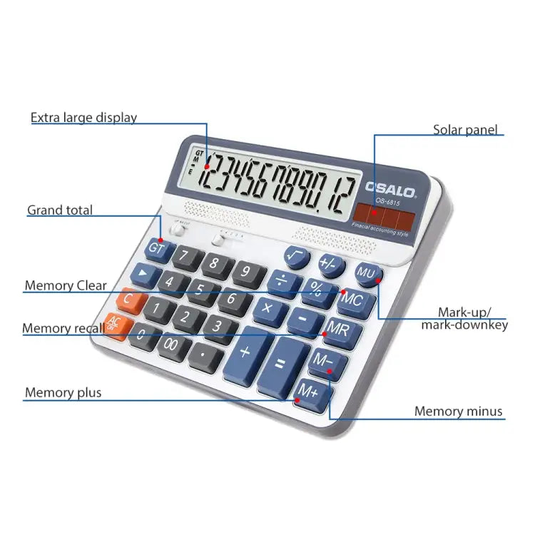 OSALO OS-6815 12 Digits Desktop Calculator Solar Energy Dual Power Calculator OS-6815 - OS-6815