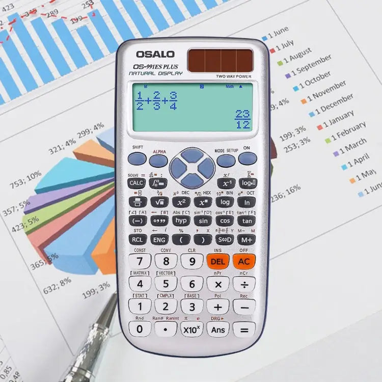 OSALO OS-991ES PLUS 10 + 2 Digits Multi-functional Student Function Scientific Calculator Solar Energy Dual Power