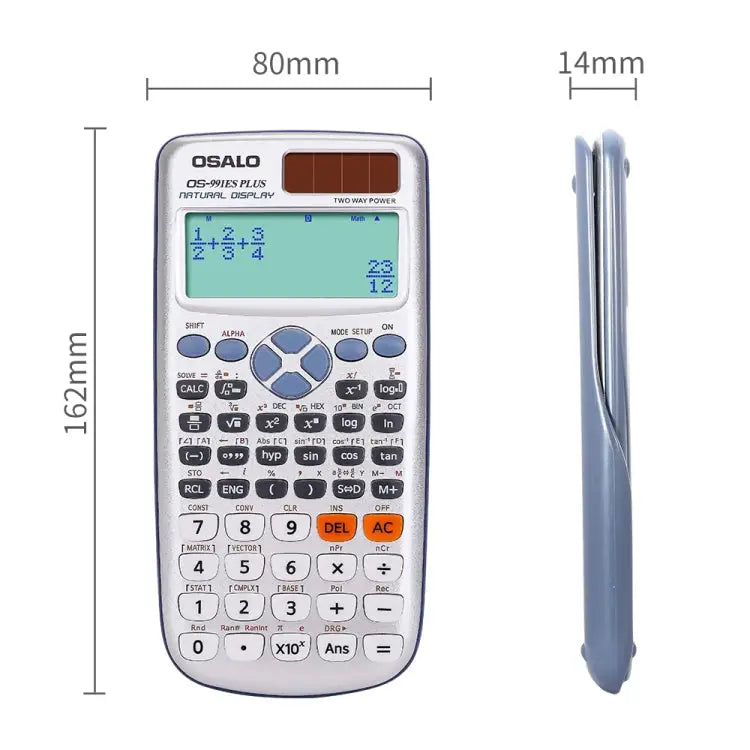 OSALO OS-991ES PLUS 10 + 2 Digits Multi-functional Student Function Scientific Calculator Solar Energy Dual Power