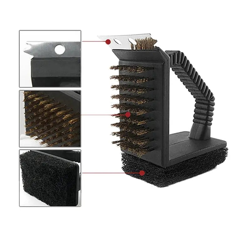 Outdoor Barbecue Cleaning Brush Camping Picnic BBQ Copper Wire Grill Three In One Right Angle Copper Wire Triangular