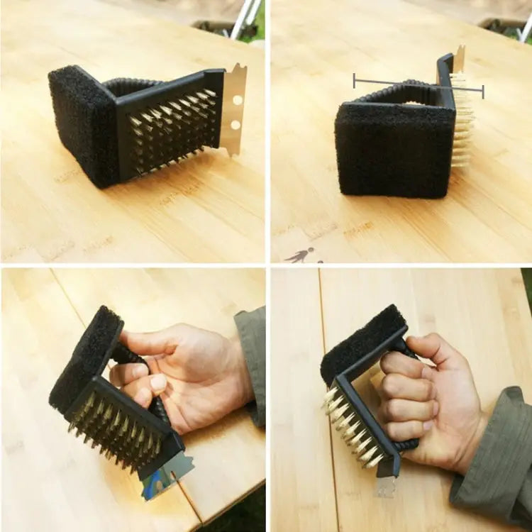 Outdoor Barbecue Cleaning Brush Camping Picnic BBQ Copper Wire Grill Three In One Right Angle Copper Wire Triangular