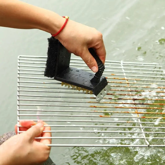 Outdoor Barbecue Cleaning Brush Camping Picnic BBQ Copper Wire Grill Three In One Right Angle Copper Wire Triangular
