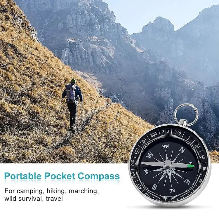 Outdoor Sports Camping Hiking Pointer Guider Aluminum Alloy Compass Hiker Navigation with Keychain Random Color