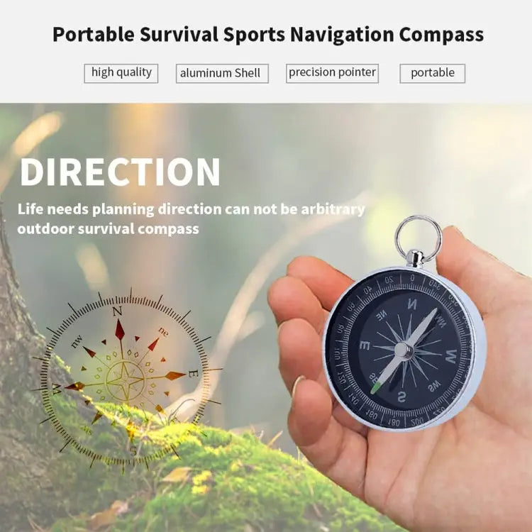 Outdoor Sports Camping Hiking Pointer Guider Aluminum Alloy Compass Hiker Navigation with Keychain Random Color