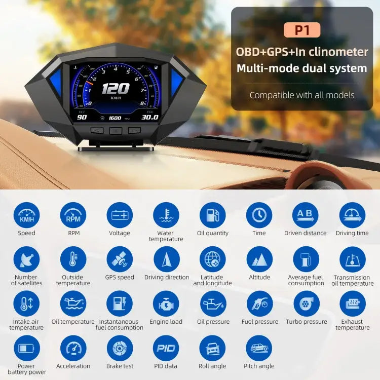 P1 3.5 inch Car OBD2 GPS HUD Head Up System Smart Digital Speedometer Meter Display - P1
