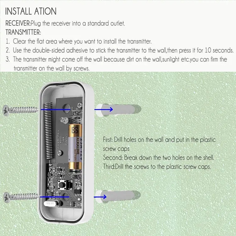 P6-B 110dB Wireless IP55 Waterproof Low Power Consumption WiFi Doorbell Receiver 53 Music Options Receiver Distance: