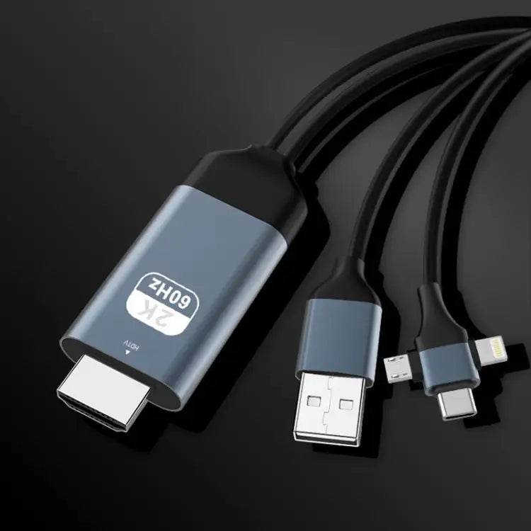 P8J Aluminum 3 in 1 8 Pin + Micro USB + USB-C / Type-C to HDTV Cable Cable Length: 2m 3 in 1 HDMI (Aluminum) - 3 in 1