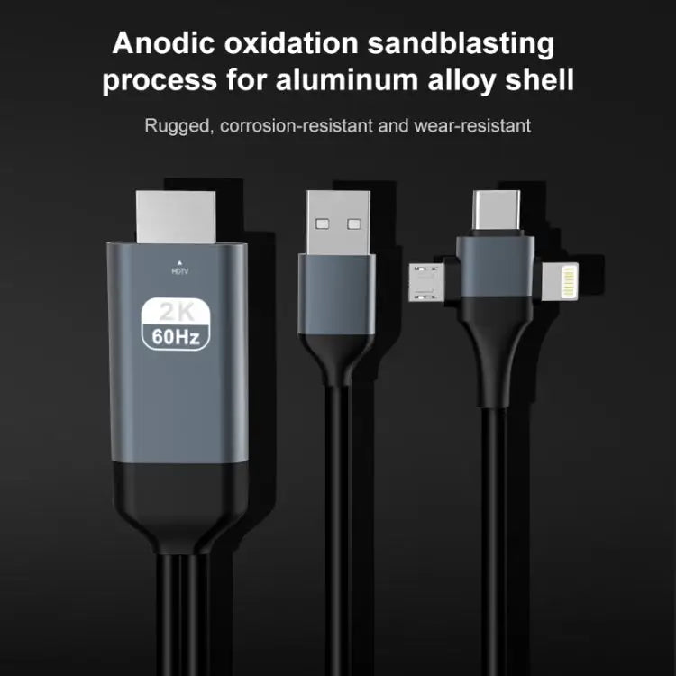 P8J Aluminum 3 in 1 8 Pin + Micro USB + USB-C / Type-C to HDTV Cable Cable Length: 2m 3 in 1 HDMI (Aluminum) - 3 in 1