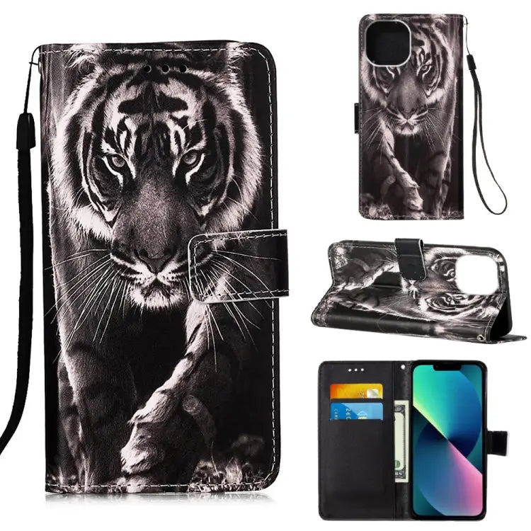 Painted Flat Texture Leather Case with Lanyard & Card Slot & Wallet & Holder For iPhone 14 For iPhone 14 Plus
