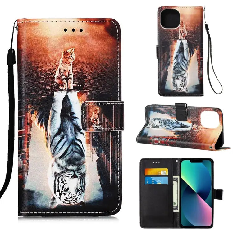 Painted Flat Texture Leather Case with Lanyard & Card Slot & Wallet & Holder For iPhone 14 For iPhone 14 Plus