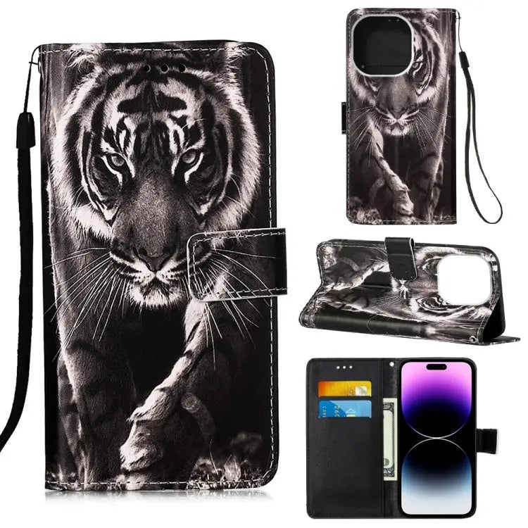 Painted Flat Texture Leather Case with Lanyard & Card Slot & Wallet & Holder For iPhone 14 Pro Max - For iPhone 14 Pro