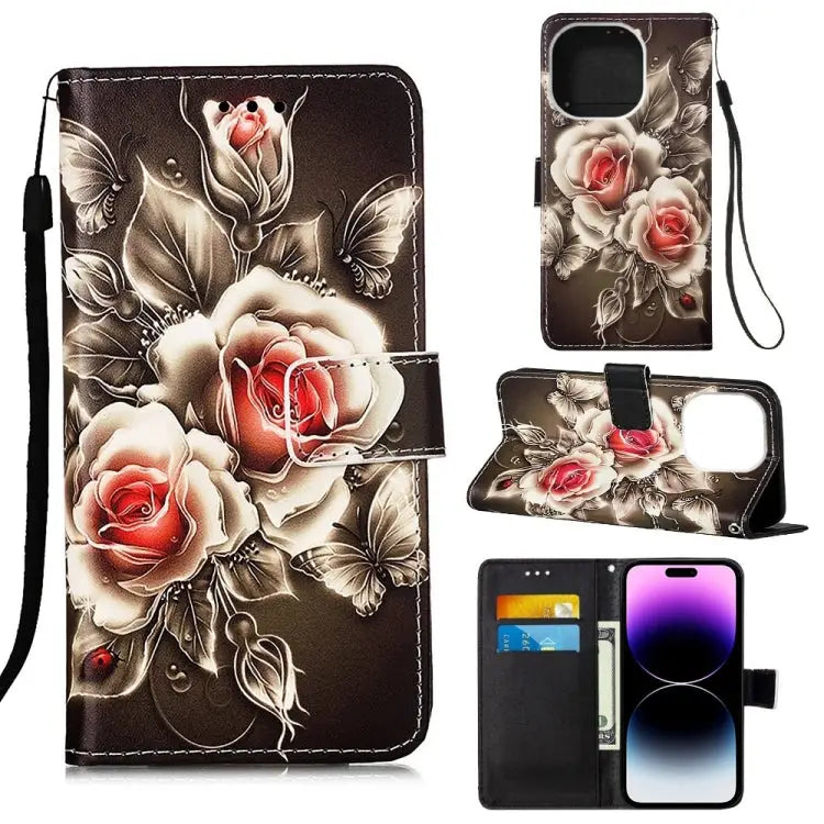 Painted Flat Texture Leather Case with Lanyard & Card Slot & Wallet & Holder For iPhone 14 Pro Max - For iPhone 14 Pro