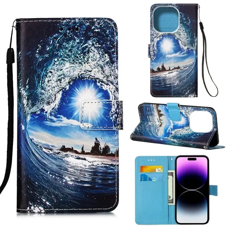 Painted Flat Texture Leather Case with Lanyard & Card Slot & Wallet & Holder For iPhone 14 Pro Max - For iPhone 14 Pro