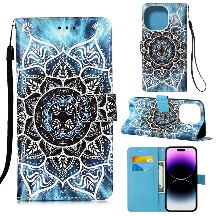 Painted Flat Texture Leather Case with Lanyard & Card Slot & Wallet & Holder For iPhone 14 Pro Max - For iPhone 14 Pro