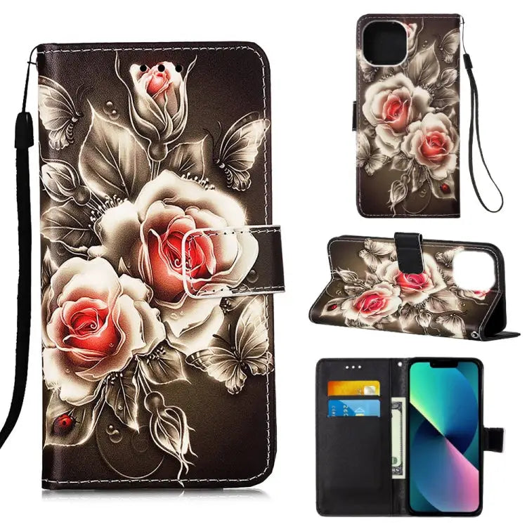 Painted Flat Texture Leather Case with Lanyard & Card Slot & Wallet & Holder For iPhone 14 For iPhone 14 Plus