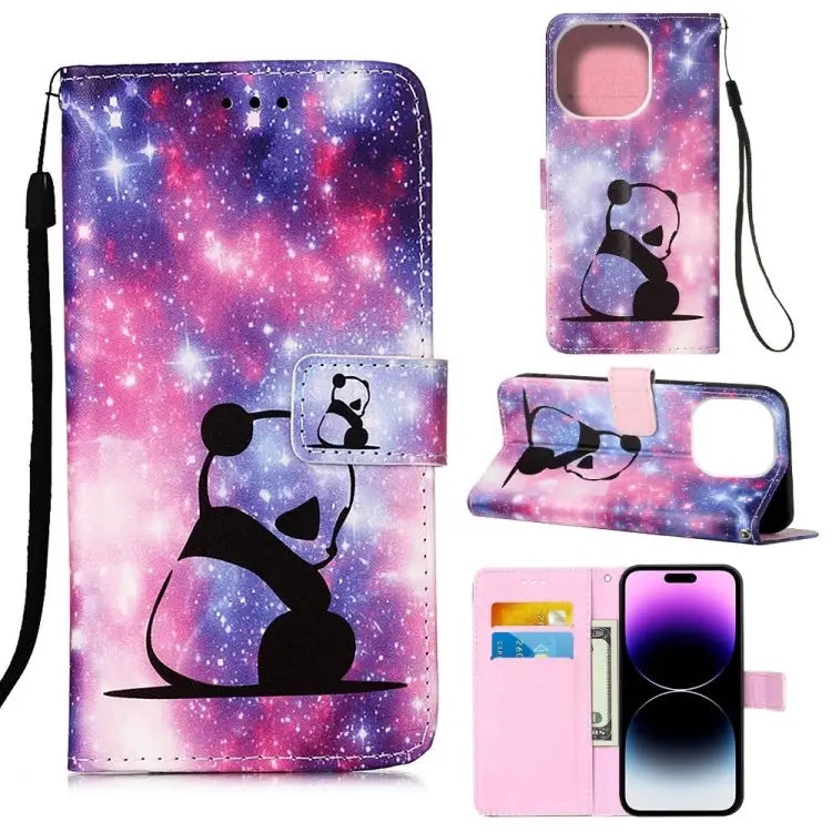 Painted Flat Texture Leather Case with Lanyard & Card Slot & Wallet & Holder For iPhone 14 Pro Max - For iPhone 14 Pro