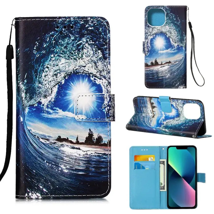 Painted Flat Texture Leather Case with Lanyard & Card Slot & Wallet & Holder For iPhone 14 For iPhone 14 Plus