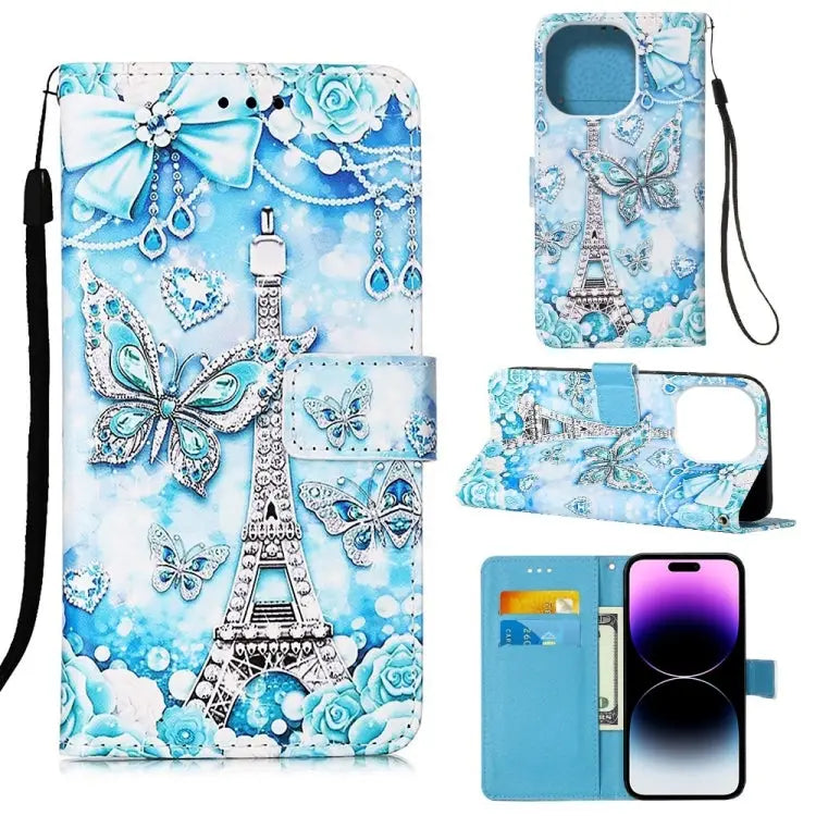 Painted Flat Texture Leather Case with Lanyard & Card Slot & Wallet & Holder For iPhone 14 Pro Max - For iPhone 14 Pro